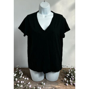 Madewell Black V-Neck Tee Sz Medium 100% Cotton Short Sleeve Top T-Shirt